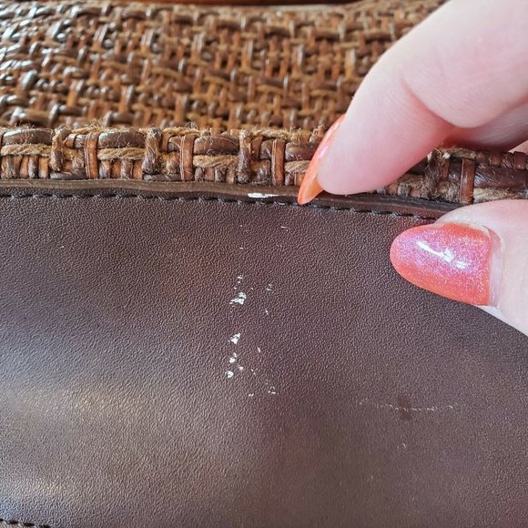 Fossil‎ Brown Straw Rattan Woven Bohemian Shoulder Bag Wooden Handles 11 X 8 - Picture 10 of 12